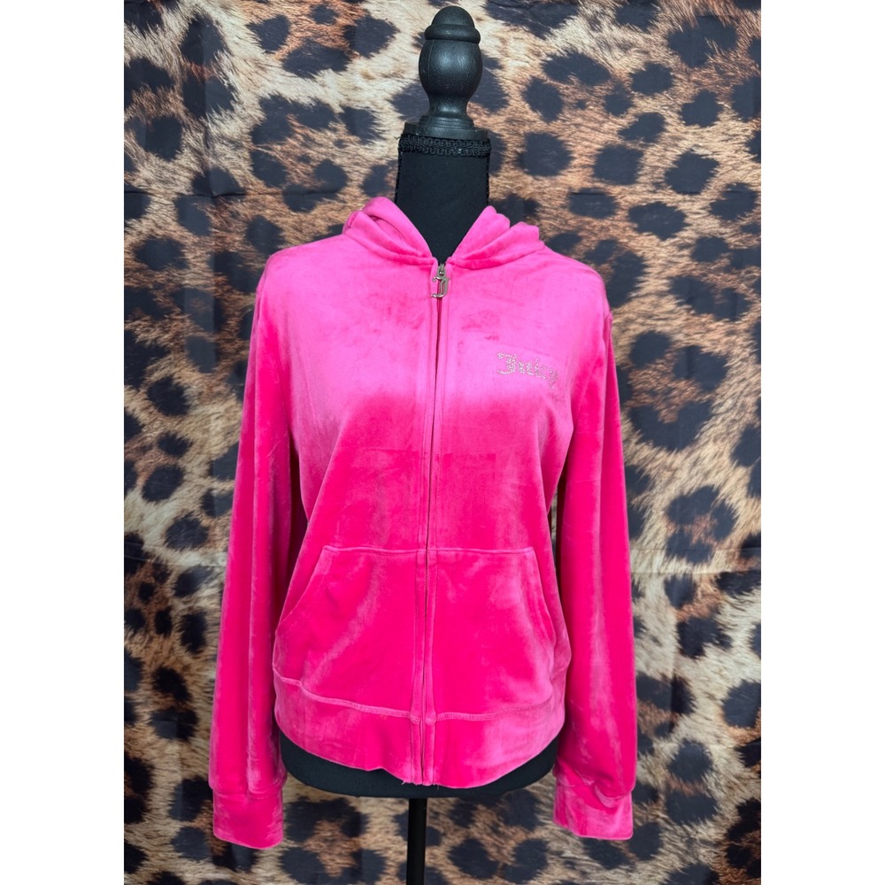Juicy Couture Velour Zip Up Rhinestone Logo Hoodie